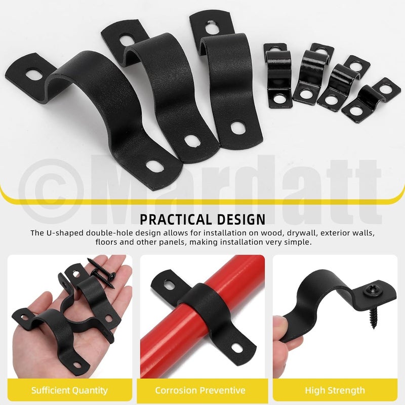 Mardatt 10 Set 3/4”(20mm) Two Hole Pipe Strap Clamp, Carbon Steel Rigid U Bracket Clamps U-Tube Strap Clamp Conduit Clamps with Self-Tapping Screws for Pipe Fixing, Black - Image 5